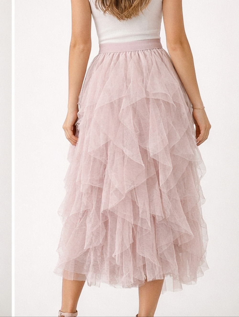 Romantic Layered Tulle Midi Skirt in Dusty Rose - Picture 2 of 10